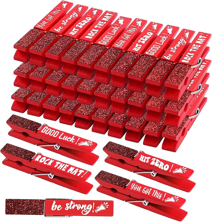 Kigeli 30 Pcs Spirit Clips Cheer Pins Cheerleader Gifts Clothes Pins for Backpacks Competition Glittered for Team Cheer Gifts Stuff Supplies Party Favors Accessories Bulk(Red,Shiny)