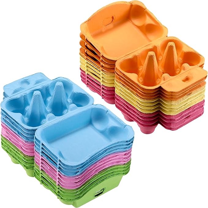 48 Pcs Egg Cartons Half Dozen, Colorful Paper Pulp Cute Egg Basket Storage Container Holder, Easter Valentine Lover Gift Chicken Eggs Crate with Labels, Hold Up to 6 Huevos