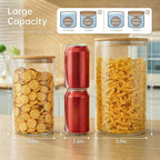 Extra Large Glass Flour and Sugar Storage Containers with Airtight Lid,132 floz x1 & 65 floz x1 [Set of 2] Big Glass Jars with Bamboo Lids, Air Tight Food Jar for Cereal, Pasta, Rice, Coffee