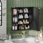 Meilocar Bathroom Mirror Cabinet Wall Mounted, Bathroom Medicine Cabinet with Mirror and 6 Open Shelves, Modern Wall Cabinet, Black