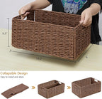 Vagusicc Wicker Storage Basket, Set of 2 Hand-Woven Paper Rope Wicker Basket, Small Storage Baskets for Organizing Toilet Paper, Foldable Large Cube Storage Organizer Bins for Shelves (Brown)