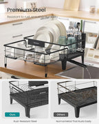 SONGMICS Dish Drying Rack, Kitchen Dish Rack with Drainboard, 360° Rotatable and Extendable Spout, with Cutlery Holder, (12.2-22) x 16.5 x 7.9 Inches, Ink Black UKCS552B01