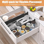Bamboo Drawer Dividers,17-22" Adjustable Kitchen Drawer Organizer for Clothes,8 Pack Expandable Drawer Organization Separators for Bedroom,Bathroom,Dresser and Office,Black