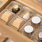 8 PCS Stackable Clear Drawer Organizers 3" x 3" x 2" Square Trays Small Makeup Vanity Storage Bins Clear Desk Drawer Organization Container Dividers for Office Bathroom Kitchen Utensil