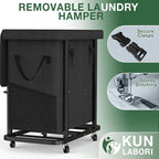 50 Gal(190L) High Grade Large Laundry Basket with Wheels, Rolling Laundry Hamper, Laundry Cart with Metal Frame and Removable Bag Design, Suitable for Laundry Room, Bedroom (Black, 2 Section 190L)