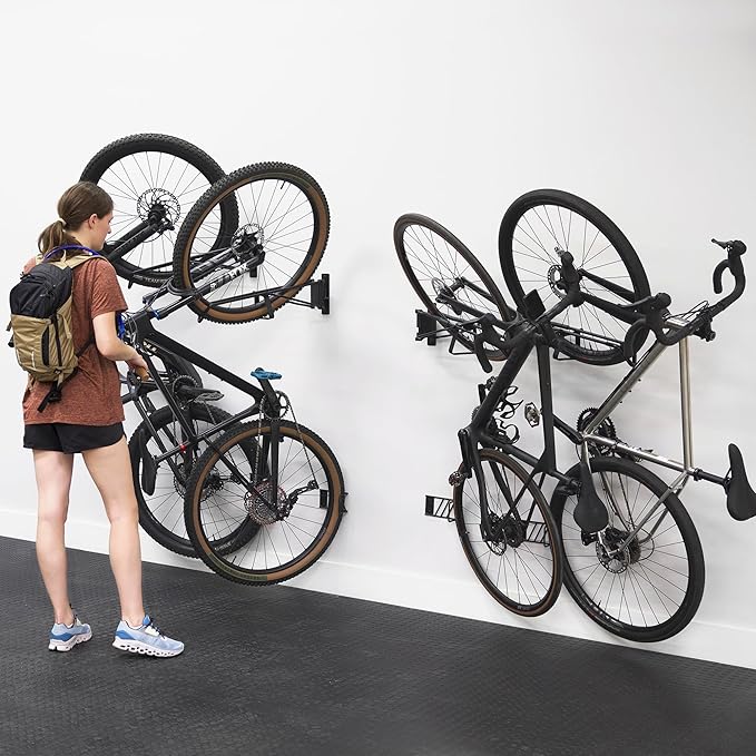 StoreYourBoard SwivelStow Bike Rack Garage Storage Rack 2 Pack - 2 Mountain Bike Bike Wall Mounts - Heavy Duty Bike Hanger - No-Lift Bike Rack Garage Storage Rack - Holds 70 lb Capacity