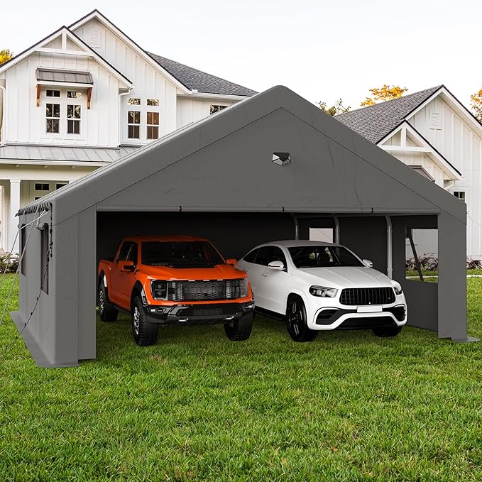 Carports Canopy Heavy Duty, Portable Garage with Sidewalls (20x20, Grey)