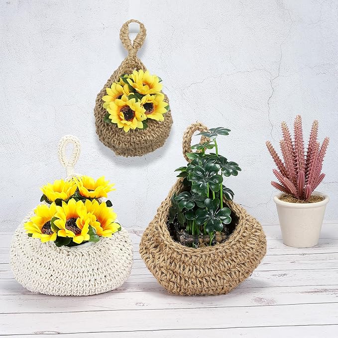 PATIKIL Hanging Fruit Baskets for Kitchen, Medium Size Teardrop Home Decor Storage Hand-Woven Wall Hanging Basket for Garlic Potato Vegetable, Brown