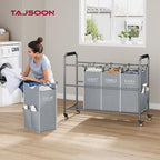 Tajsoon 4 Bag Laundry Sorter Cart, 4 Section Laundry Hamper Sorter with Heavy Duty Lockable Rolling Wheels, Laundry Separator Hamper with Removable Bags for Dirty Clothes Storage, Grey & White