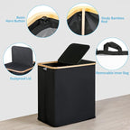 efluky Laundry Hamper with Lid, Double Laundry Hamper with 2 Removable Bags, 2 Section Laundry Basket with Bamboo Handles for Bathroom, Bedroom & Laundry Room, 140L (36.9 Gallon) Black