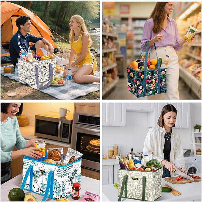BALEINE 1Pk Reusable Grocery Bags, Foldable Shopping Bags for Groceries with Reinforced Bottom & Handles (Island Breeze)