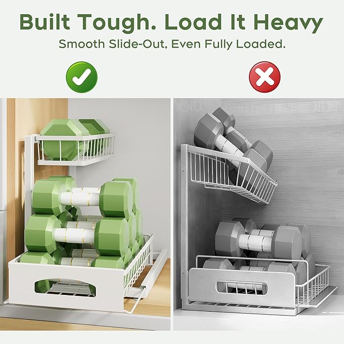 Under Sink Organizer, 2 Pack Cabinet Organizer for Kitchen, Height Adjustable Pull Out Heavy Duty 2 Tier Metal Under Sink Storage for Bathroom Pantry (White, 1 Pack)