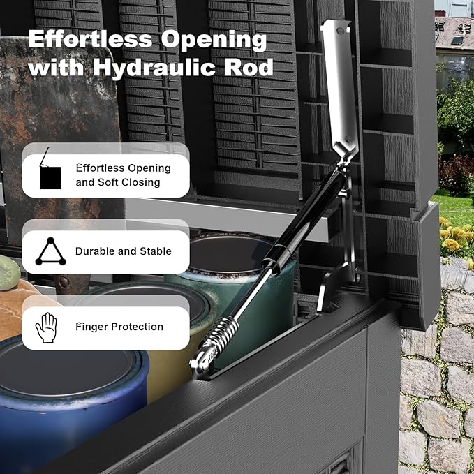320 Gallon Outdoor Waterproof Resin Storage Deck Box Lockable Outside Bench UV Resistant Bin Patio Porch Furniture Pool Float Garden Tool Cushion Black