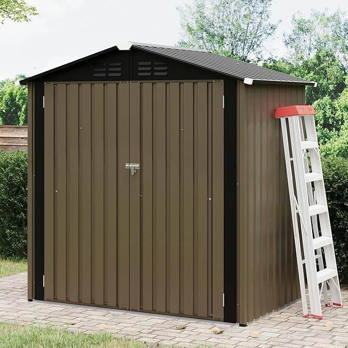 6X4 FT Outdoor Storage Shed, Galvanized Steel Outdoor Storage Shed, 130 Cu Ft Weather Resistant Garden Tool Sheds with Door & Sloped Roof, Multi-Use Shed for Bikes, Ladders