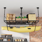 4x8 Ft Overhead Garage Storage Rack, 28-41 inch Height Adjustable Ceiling Mounted Organization Rack, 700 lbs Weight Capacity, 48"x96" Metal Rack for Garage Storage with Hanging Rods
