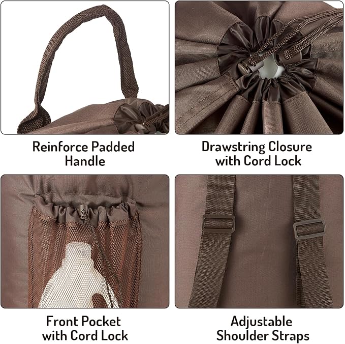 Seiritex Large Laundry Backpack Bag with Detergent Holder and Adjustable Shoulder Straps, Clothes Laundry Backpack for College, Travel, Apartment, Laundromat, Dorm Room (Brown)