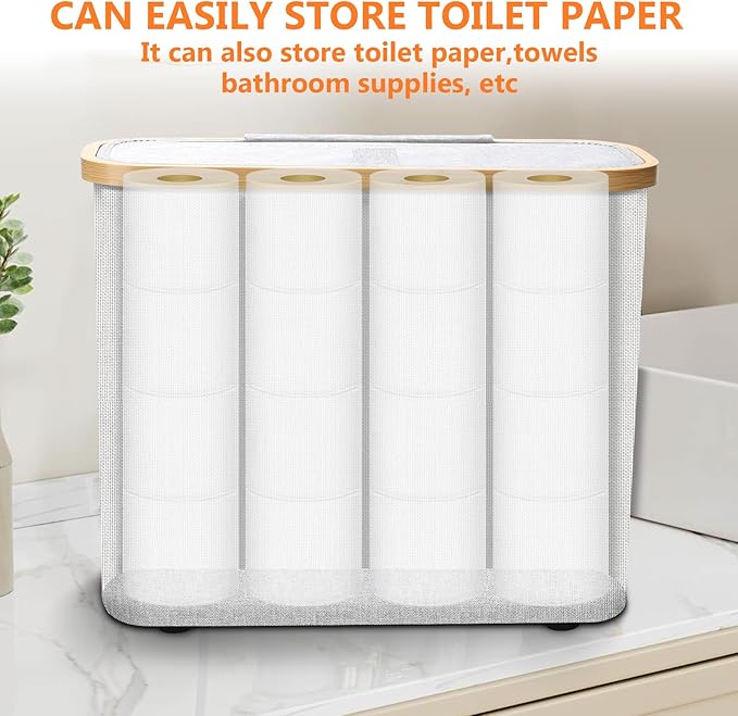 Toilet Paper Storage for 12 Rolls, Stackable & Foldable - The Ultimate Bathroom Organizer - One-Piece Waterproof Basket - Elegant Toilet Paper Storage Holder White