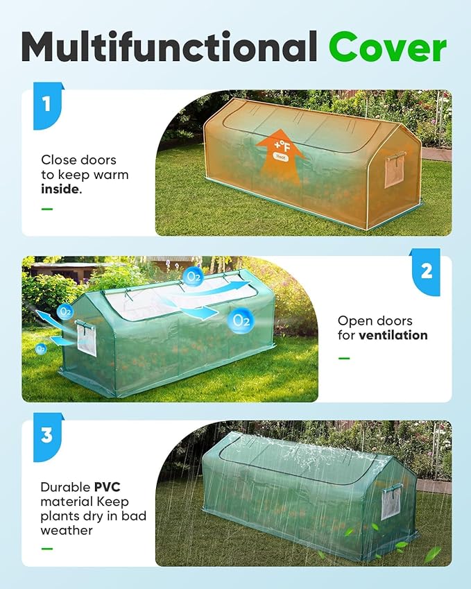 Quictent Mini Greenhouse, Portable Quick-Setup Small Tabletop Waterproof UV Protected PE Cover Shelter for Outdoors/Indoors W/ Raised Base for Garden Plant Seed Starting, 8 Stake, 95"x36"x36", Green