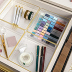 Martha Stewart Kerry Plastic Stackable Office Desk Drawer Organizers, 6" x 6", 4 Pack, with Gold Trim