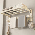 VOLDRA Towel Racks for Bathroom, 24-Inch Towel Shelf with Towel Bar Foldable Towel Holder with 7 Hooks Towel Storage Organizer for Bathroom & Lavatory Wall Mounted(Cream White)