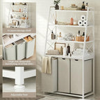 Laundry Basket, 3 Section Laundry Hamper with 4 Tiers Shelf, Pull-Out and Removable Laundry Bags, Large 3 x 15.87 Gallons, for Laundry Room Bathroom White PF05XLW