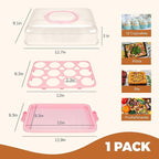 Cupcake Containers with Lid Rectangular Cake Carrier 3-in-1 Multipurpose Cupcake Holder for Muffins Pies Sweets Pastries Fruit or Snacks(Pink, 13" x 9" x 4")