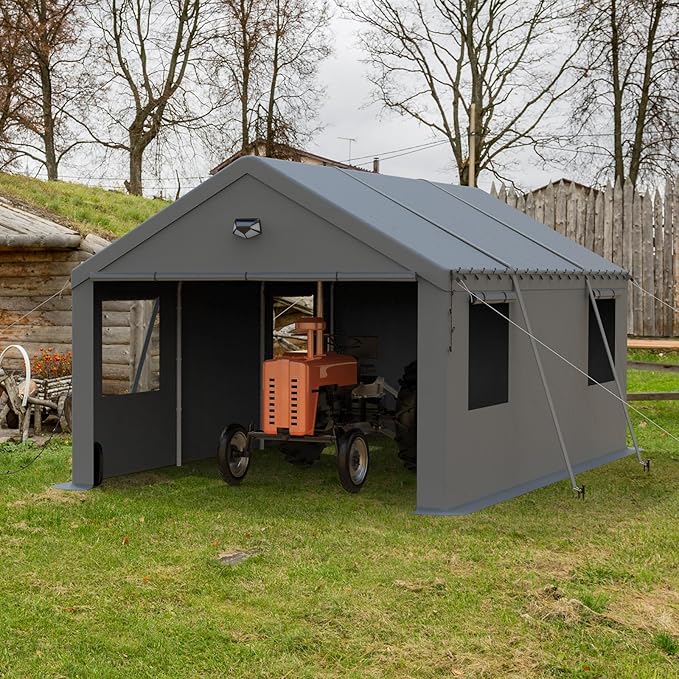 Carports Canopy Heavy Duty, Portable Garage with Sidewalls (12x20, Grey)