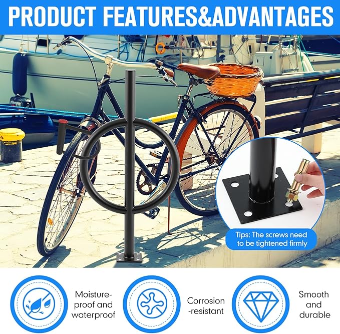 2 Bike Capacity Post and Ring Bike Rack Commercial Bicycle Rack 35" L Heavy Duty Galvanized Steel Bicycle Organizer Ground Parking Stand for Outdoor Garages Streets Yards Schools Sidewalks