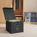 Collapsible File Box with Lid & Plastic Slide - Hanging Document Organizer for Office/Home, 14.96x12.6x10.83 Inch,Decorative Home File Bin,Black, 1 Pack (No Folders Included)