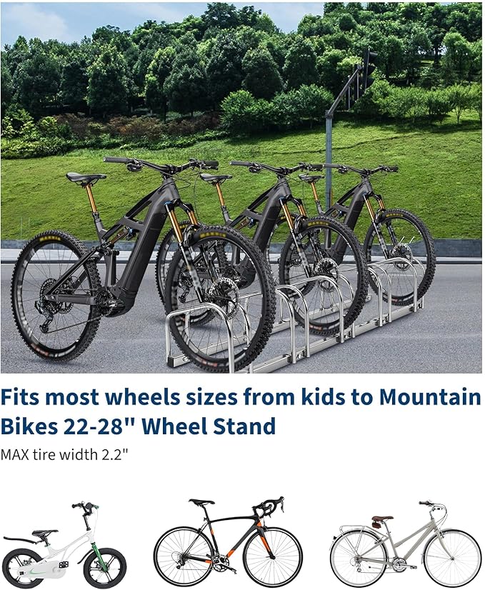 Bike Floor Stand, Freestanding Bike Parking Rack for Garage, Heavy Duty Bicycle Storage Organizer Fit 22-28" Wheels & 2.2" Tire Width,Indoor Outdoor Bike Storage Stand for Home, Apartment, Bike Shop