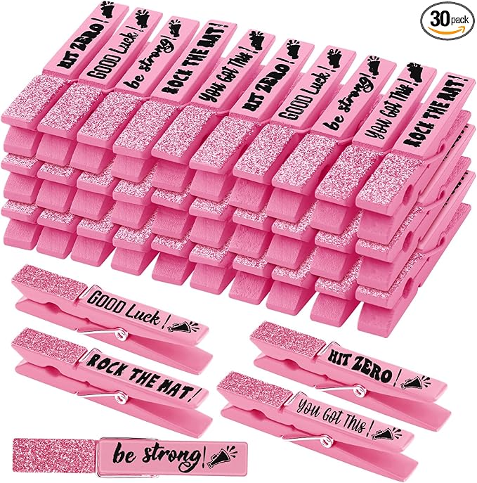 Kigeli 30 Pcs Spirit Clips Cheer Pins Cheerleader Gifts Clothes Pins for Backpacks Competition Glittered for Team Cheer Gifts Stuff Supplies Party Favors Accessories Bulk(Light Pink,Shiny)