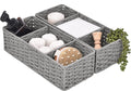 StorageWorks 3-Section Wicker Baskets for Shelves, Hand-Woven Round Paper Rope Storage Baskets, Gray, 2-Pack
