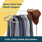 Lifemaster Plastic Clothes Hanger Set - 50 Pieces Versatile, Lightweight, Space-Saving, Non-Slip, Slim Designed, Dry and Wet Clothes Hanger Set with 360° Swivel Hook and Rubber Coating - Gray