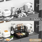 Coffee Syrup Rack Organizer, Syrup Bottle Holder Stand for Coffee Bar, 2-Tier 8 Bottles Storage Shelves for Syrup, Wine, Dressing for Kitchen Countertop, Black