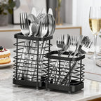 Utensil Holder, Stainless Steel Utensil Drying Rack for Kitchen Counter, Silverware Cutlery Flatware Holder Forks, Knives, Spoons, Chopsticks Organizer (Black)
