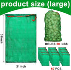 SATINIOR 60 Pcs Large Mesh Storage Produce Bags 21'' x 32'' Mesh Onion Bags 50 Lbs Reusable Vegetable Storage with Drawstring Potato Sacks for Onion Potato Citrus Fruit Produce Firewood (Green)