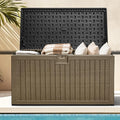 DWVO 230 Gallon Resin Outdoor Storage Box, XXL Double-Wall Waterproof Deck Box with Divider, Doubles as Table or Seating with 1000 lbs Capacity, Lockable (Black&Brown)