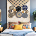 Tatuo 11 Pcs Boho Wall Basket Decor Decorative Bulrush Woven Basket Wall Decor Art Round Farmhouse Hanging Baskets for Kitchen Rustic Home Summer Decorations, Multi Sizes (Blue)