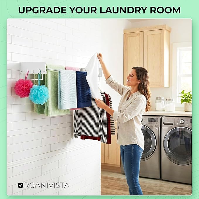 Laundry drying rack wall mount(28-INCH White), a wall mount clothes drying rack solution with reinforced metal frame, easy installation in tight spaces and foldable; drying rack clothing wall mounted.