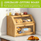 BMOSU Farmhouse Bread Box for Kitchen Countertop Bread box Double Layer Bamboo Wooden Extra Large Capacity Bin Kitchen Food Storage Container(Natural)