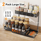 Simple Trending Under Sink Organizer 2 Pack, Sink Pull-Out Sliding Storage Cabinet, 2-Tier Under Shelf Organizer for Kitchen Bathroom with Hooks, Black