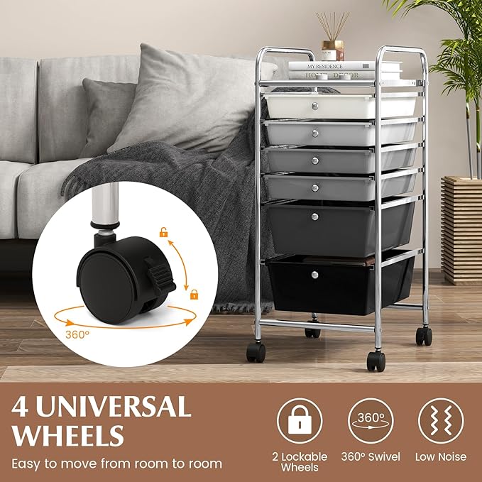 GOFLAME 6-Drawer Rolling Storage Cart, Multifunctional Art Craft Organizer Cart, Mobile Utility Storage Cart with Removable Drawers & Lockable Wheels, Craft Cart for Home Office, School, Gray Gradient
