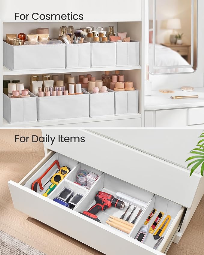 SONGMICS Drawer Organizer,Dresser Drawer Organizers, Set of 12, Foldable Fabric Storage Bins for Socks, Underwear, Bras, Ties, Scarves, Cloud White URDZ006W02