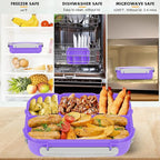 Bento Box, Lunch Box Kids, 1300ML with 4 Compartment&Food Picks Cake Cups, Containers for Adults/Kids/Toddler, Leak-Proof, Microwave/Dishwasher/Freezer Safe(Purple)