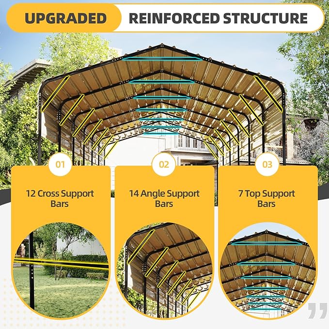 EROMMY 14'x30' RV Carport, Heavy Duty Car-Port with Reinforced Metal Frame, Weather-Resistant Galvanized Steel Roof Shelters, Outdoor Car-Shed for RV, 2 Vehicles, Truck, Boat and SUV, Gray