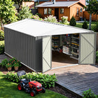 Patiowell 10x14 FT Storage Shed, Outdoor Metal Steel Garden Shed with Lockable Door and Sloping Roof, Large Outside Utility Tool Sheds for Backyard Garden Patio, Gray