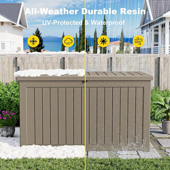 280 Gallon Deck Box Large Outdoor Storage Box Waterproof for Patio Furniture,Outdoor Cushions,Garden Tools and Pool Supplies,Weatherproof(Grey,280Gallon)