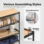 HOMEDANT House 5 Tier Heavy Duty Garage Shelving Adjustable Metal Rack Storage Shelves Standing Shelf Unit Organizers Pantry Closet Office (1, Black, (Wheels) 48.1" W x 18.5" D)