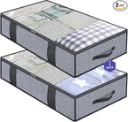 Onlyeasy Foldable Underbed Bags 2 Pack - Blankets Clothes Comforters Storage Bag Breathable Zippered Organizer for Bedroom with Clear Window and 4 Handles, 39.4x19.7x5.9 in, Linen-like Grey, MXDUBBP2