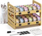Cat Food Can Organizer for 3 oz & 5.5 oz Wet Cat Food Cans, Wooden FIFO Can Dispenser for Pantry or Feeding Station, Includes Dry-Erase Labels, Marker & Anti-Slip Pads